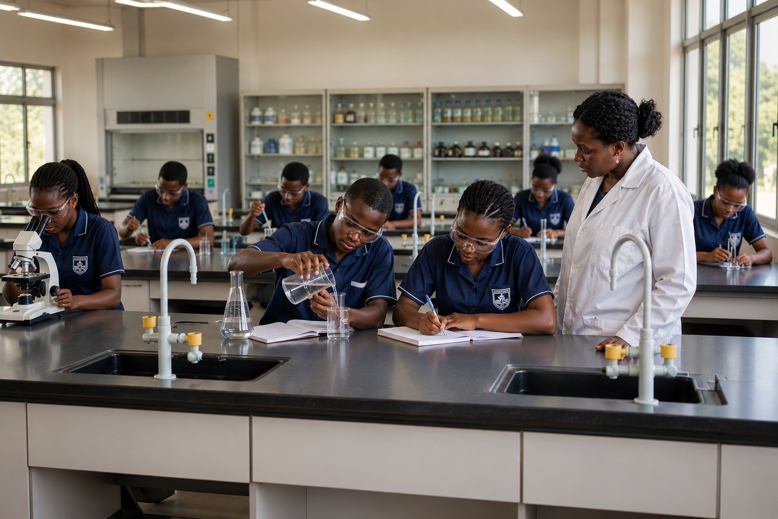 Students conducting a practical in a BC Industries school science laboratory